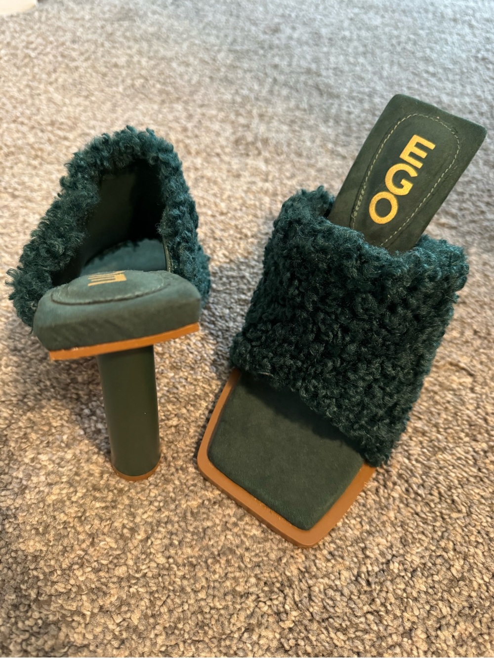 EGO Forest Green Faux-Shearling Slide Heel